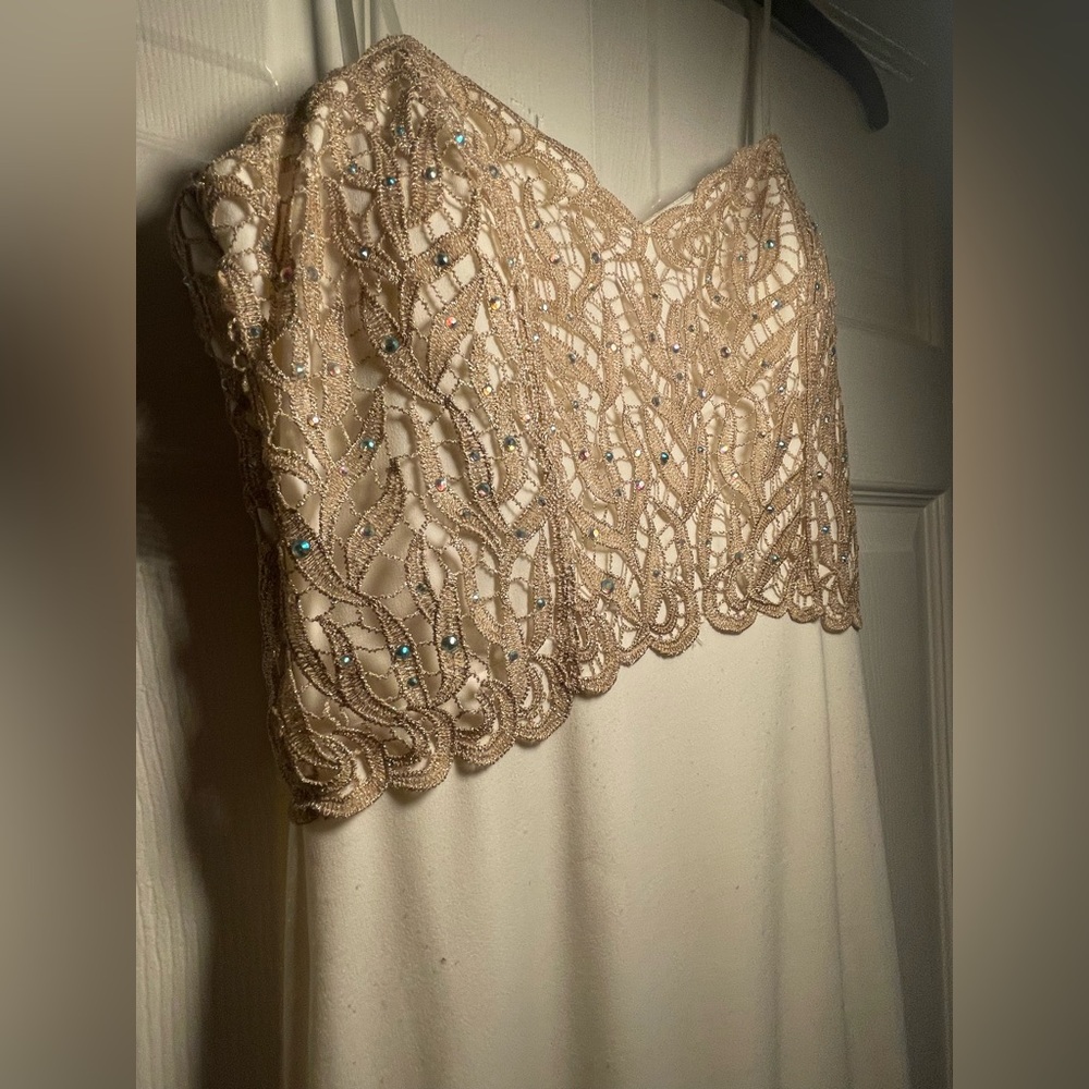 TLC Say Yes To The Dress Prom Gown White/Gold with Tulle See Through Bottom